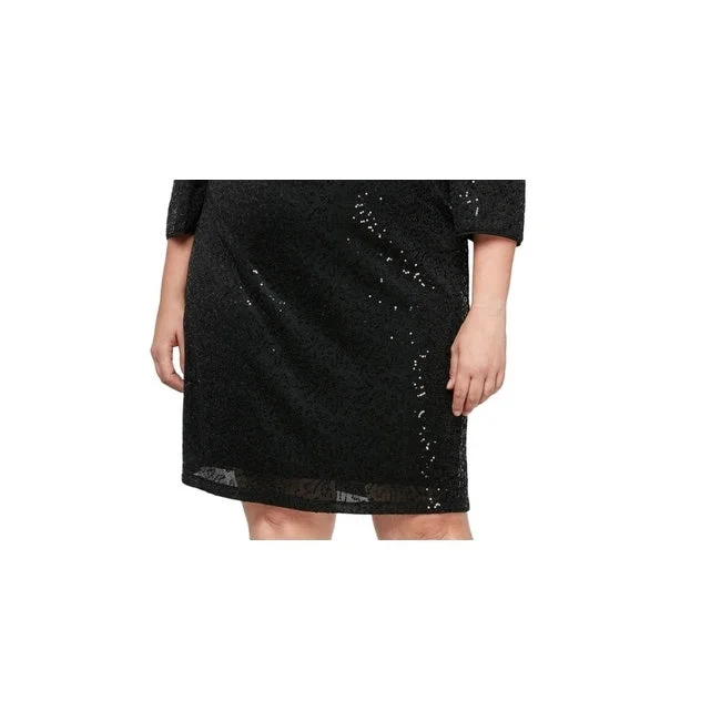 Sl Fashions Women's Sequined Gathered Shoulder Sheath Dress Black Size 16W Black Sequin Dress