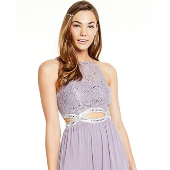 Speechless Women's Sequined Cut Out Sleeveless Halter Full Length Formal Empire Waist Dress Purple Size 0 Sequin Slip Dress