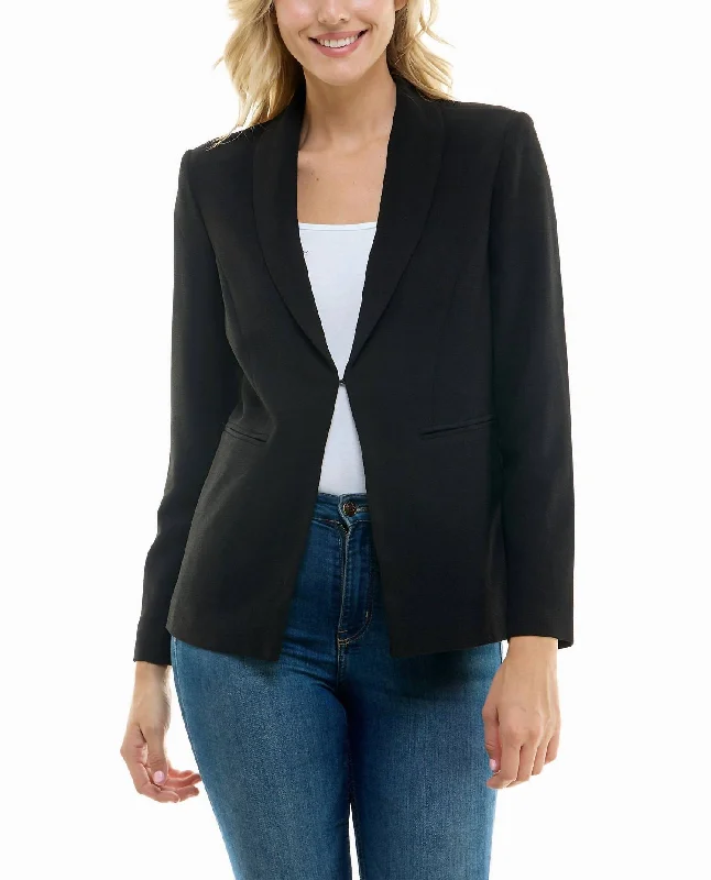 Isla Stretch Crepe One Button Blazer In Very Black Blazer with Belt