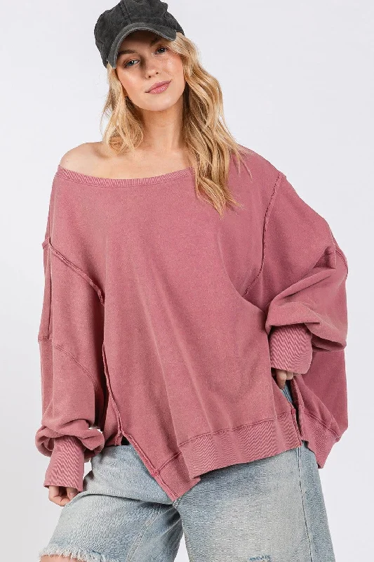 SAGE + FIG Mineral Wash Side Slit Oversized Sweatshirt Comfy Sweatshirts for Women