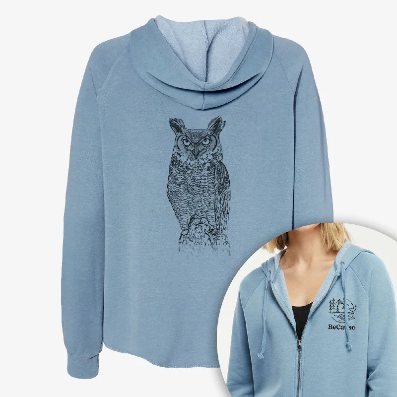 Bubo virginianus - Great Horned Owl - Women's Cali Wave Zip-Up Sweatshirt Street Style Hoodies