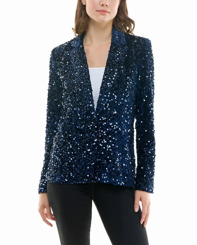 Dani Velvet Sequin Jacket In Navy Women’s Blazer Chic