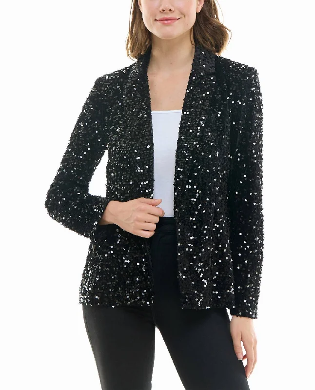 Dani Velvet Sequin Jacket In Very Black Stylish Tweed Blazer