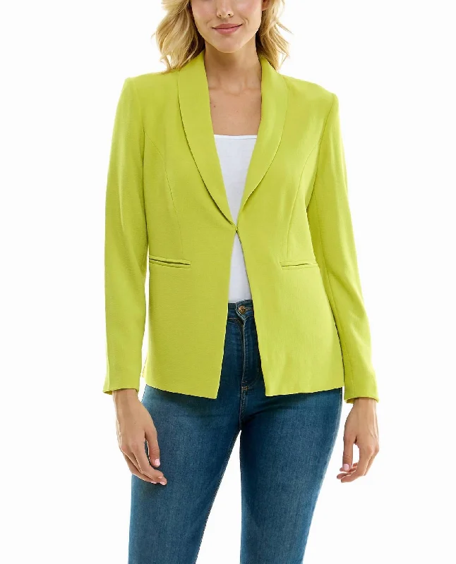 Isla Stretch Crepe One Button Blazer In Citrine Stylish Tweed Blazer