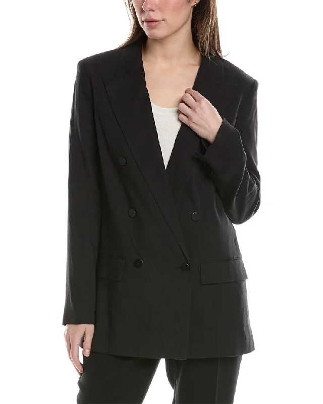 Theory Double-Breasted Linen-Blend Blazer Modern Tailored Blazer