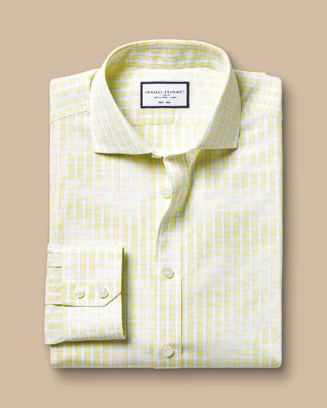 Spread Collar Non-Iron Poplin Check Slim Fit Shirt - Lemon