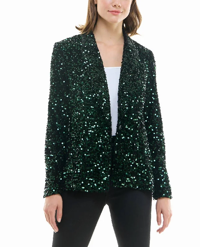 Dani Velvet Sequin Jacket In Emerald Blazer with Belt