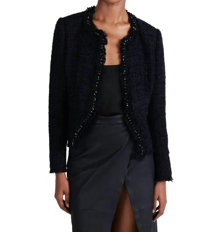 Elizabeth Peplum Jacket In Black/navy Slim Cut Blazer