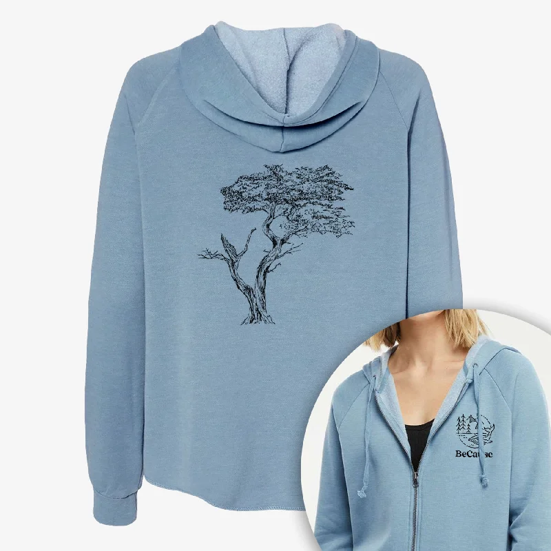 The Lone Cypress - Cupressus Macrocarpa - Monterey Cypress - Women's Cali Wave Zip-Up Sweatshirt Trendy Women’s Hoodies