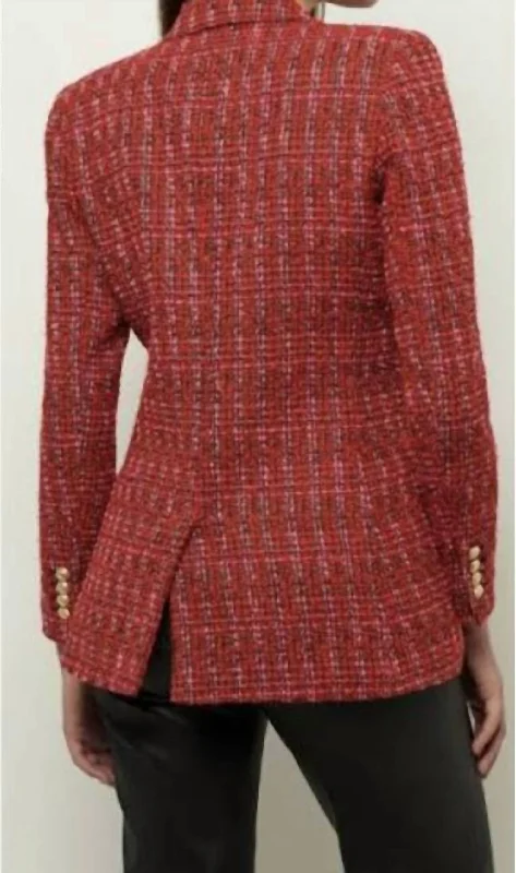 Walted Double Breasted Jacket In Red Multi Women’s Blazer with Pleats