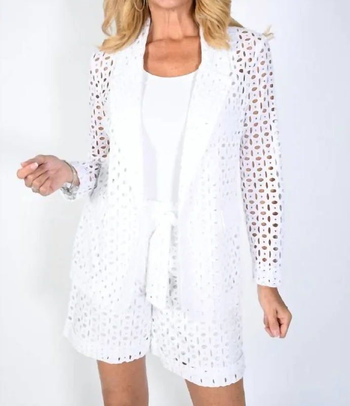 231188 - Woven Blazer In White Faux Leather Blazer