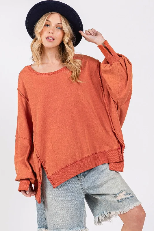 SAGE + FIG Women's Mineral Wash Side Slit Oversized Sweatshirt Classic Women’s Sweatshirt