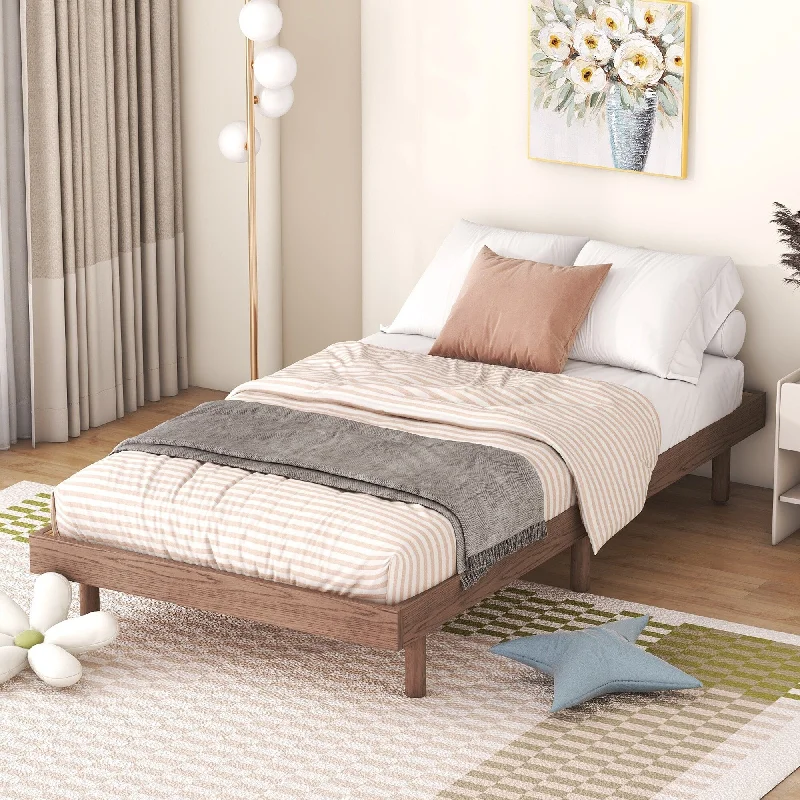 Walnut Modern Twin Size Floating Platform Bed Frame with Wood Slat Support, Bedroom Wood Twin Platform, No Box Spring Needed Walnut Modern Twin Size Floating Platform Bed Frame with Wood Slat Support, Bedroom Wood Twin Platform, No Box Spring Needed