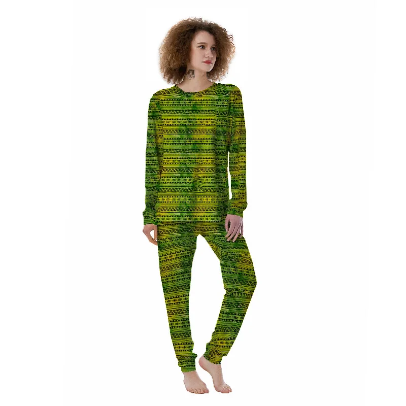 African Ethnic Green Print Women's Pajamas Travel pajama sets