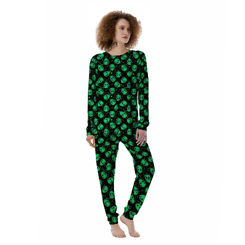 Alien Face Green Print Pattern Women's Pajamas Hoodie pajama sets