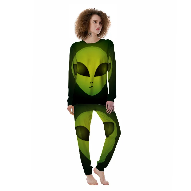 Alien Face Green Print Women's Pajamas Chic pajama sets