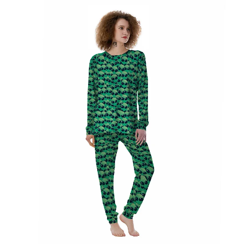 Alien UFO Green Cute Print Women's Pajamas Funny graphic pajama sets