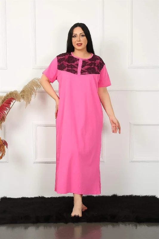 Lace Short Sleeve Fuchsia Mother Nightgown 1348 Family matching pajama sets