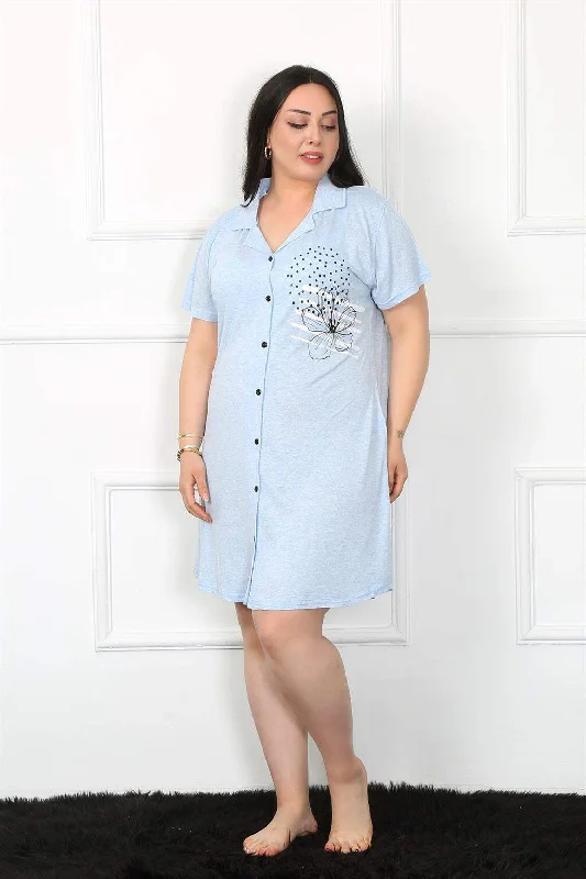 Large Size Combed Cotton Buttoned Blue Tunic Nightgown 1025 Calvin Klein pajama sets