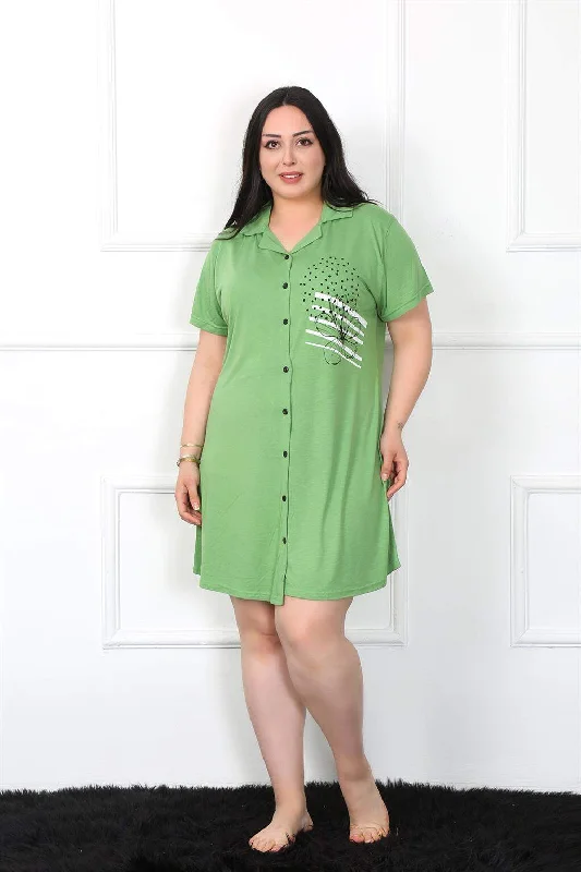 Large Size Combed Cotton Buttoned Green Tunic Nightgown 1025 Shorts pajama sets