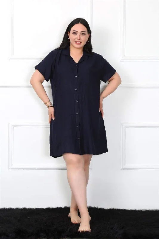 Large Size Navy Blue Tunic Nightgown 1022 Classic pajama sets