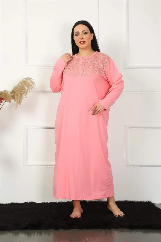 Long Sleeve Lacy Salmon Mother Nightgown 1355 Elegant pajama sets