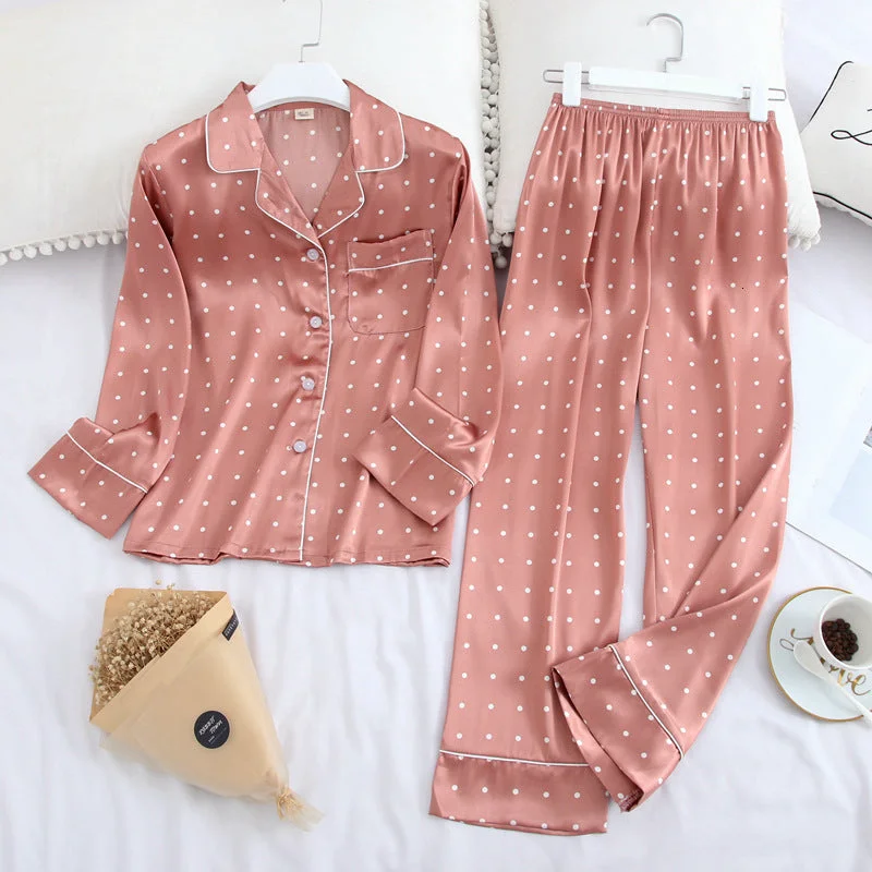 Long Sleeve Pajamas Autumn Ice Silk Long Best-selling pajama sets 2024