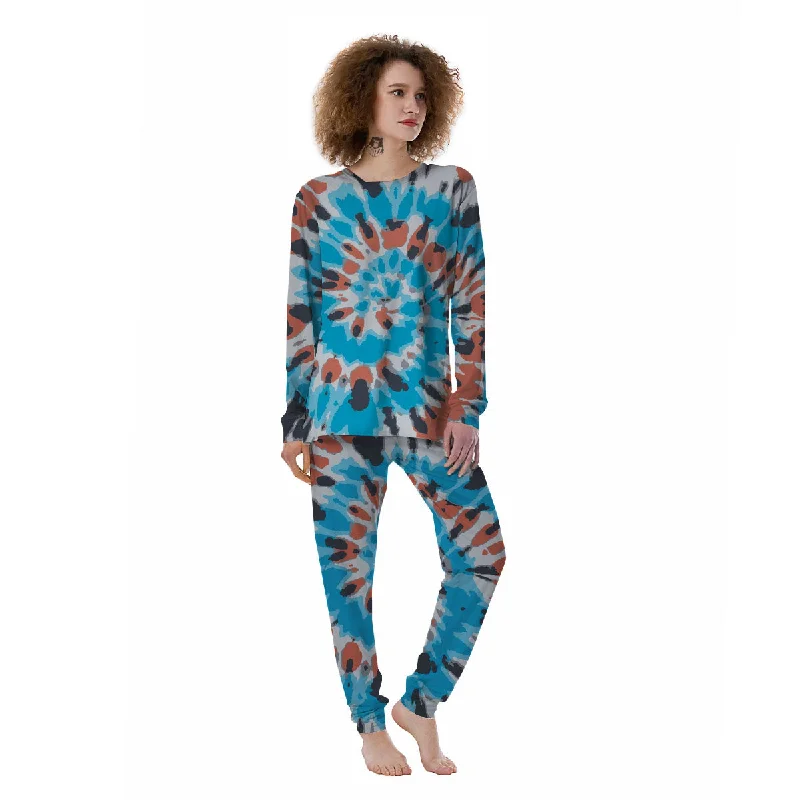 Tie Dye Blue And Orange Print Women's Pajamas Polyester pajama sets