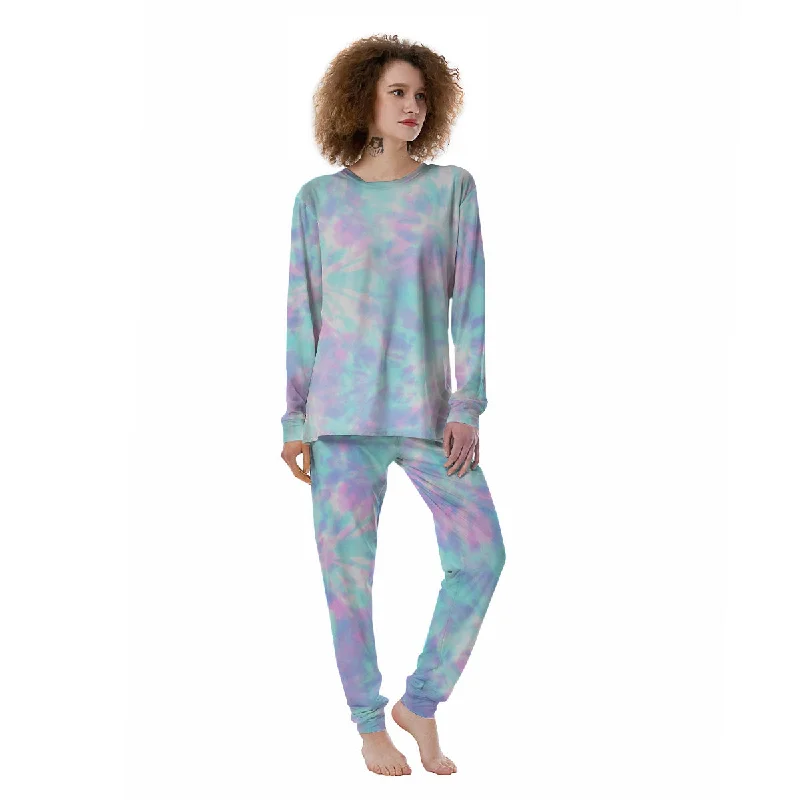 Tie Dye Teal And Pink Print Women's Pajamas Softest pajama sets