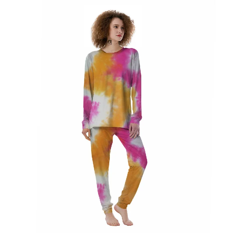 Tie Dye Yellow And Pink Print Women's Pajamas Best pajama sets for sensitive skin