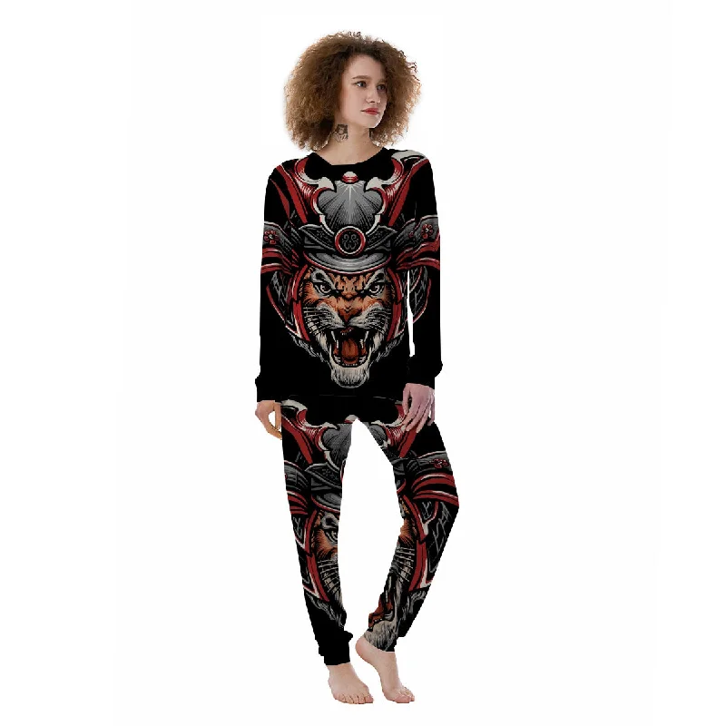 Tiger And Japanese Samurai Print Women's Pajamas High-end pajama sets