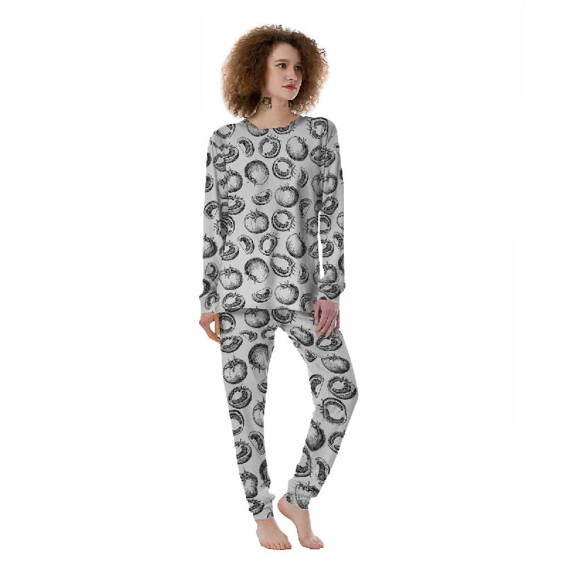 Tomato Hand Drawn Print Pattern Women's Pajamas Thermal pajama sets