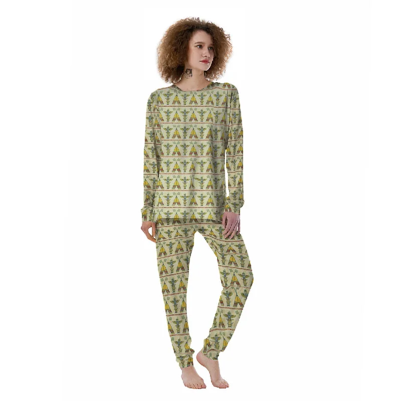 Totem Native Print Pattern Women's Pajamas Fall pajama sets