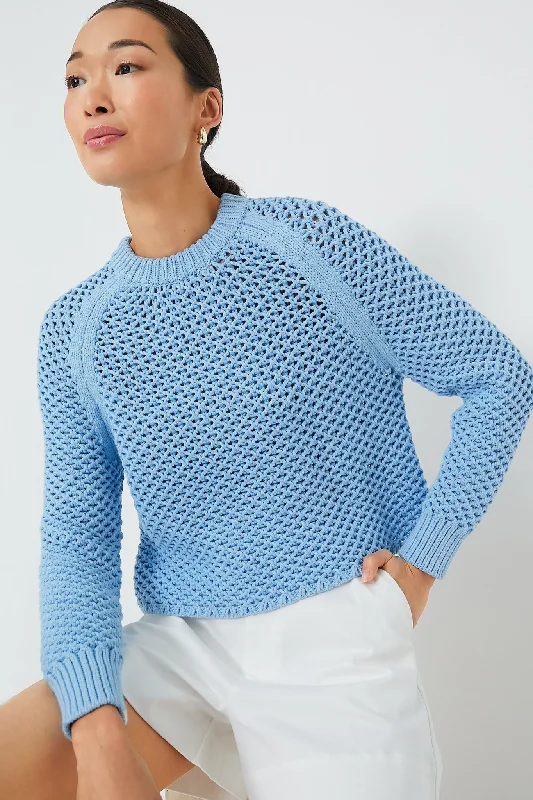 Corsica Blue Crochet Knit Annette Sweater Travel-friendly sweaters