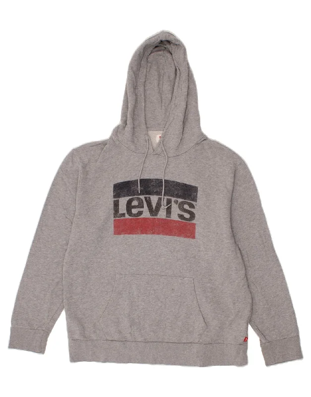 LEVI'S Womens Graphic Hoodie Jumper UK 18 XL Grey Cotton Travel sweaters