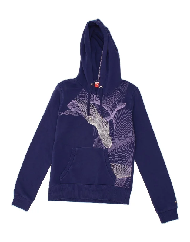 PUMA Womens Graphic Hoodie Jumper UK 8 Small Navy Blue Cotton Must-have sweaters for this season PUMA Womens Graphic Hoodie Jumper UK 8 Small Navy Blue Cotton Must-have sweaters for this season