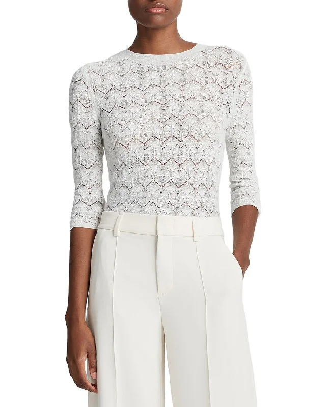 Vince Fine Lace 3/4-Sleeve Top Best sweaters for layering