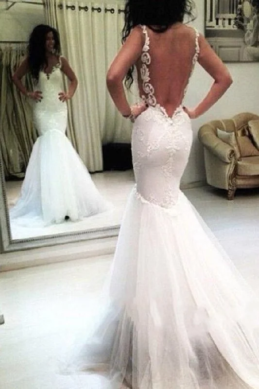 2024 New Arrival V Neck Wedding Dresses Mermaid Tulle P5N1ST63 Vintage Style Dress