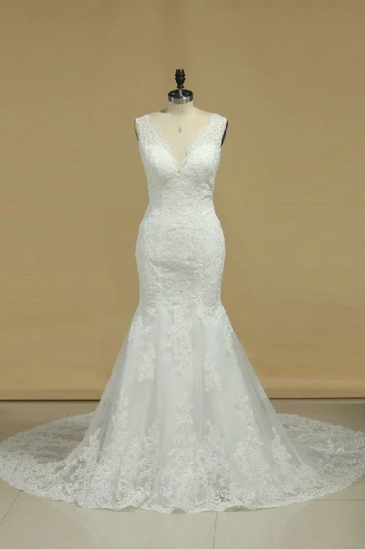 2024 New Arrival V Neck Wedding Dresses Mermaid With PED299HL Sleek Wedding Dress