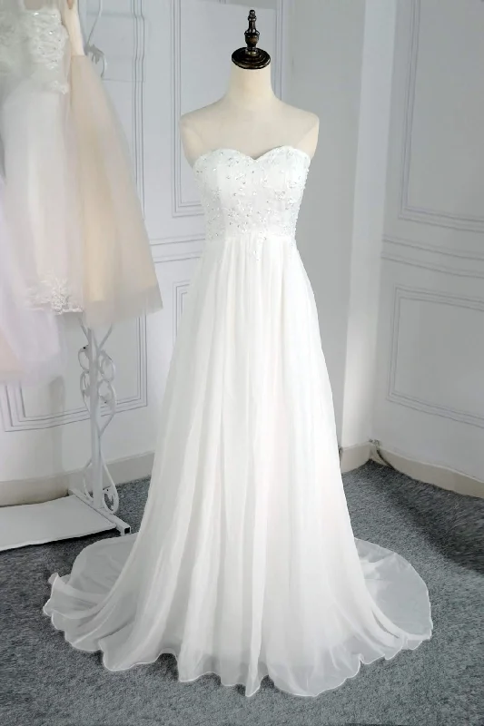 Classy Sweetheart Long Ivory Lace Chiffon Simple Beach Wedding Dress Y0124 Chic Bridal Gown