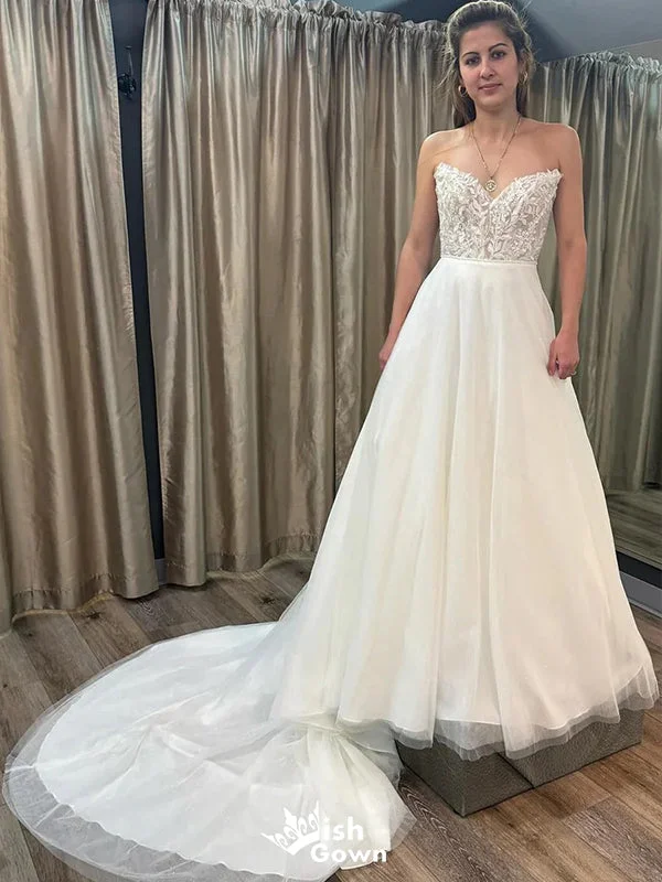 Romantic Sweetheart Sleeveless With Trailing Applique Popular Bridal Long Wedding Dresses, WDH140 Wedding Dress Style