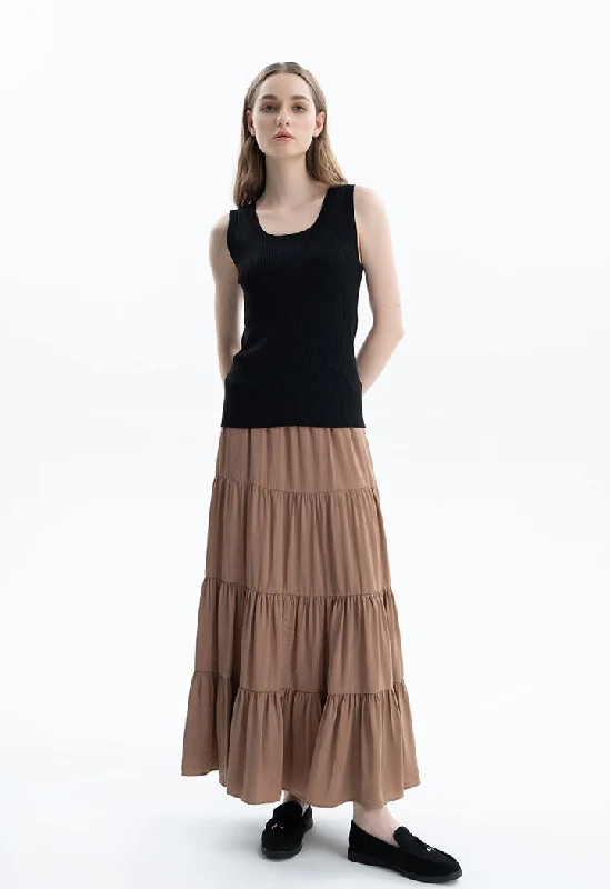 Smocked Waist Tiered Solid Skirt Mesh unclassified skirts