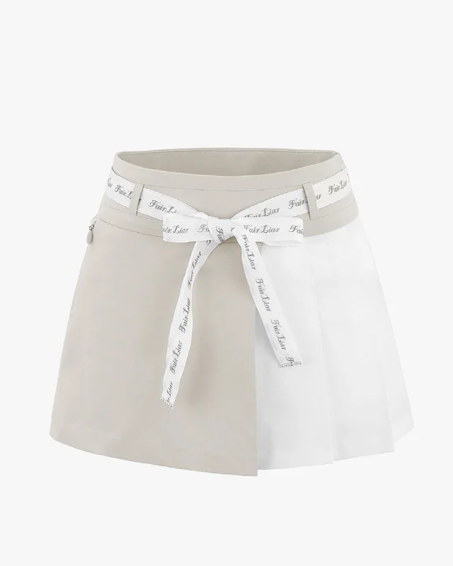 [FINAL SALE] Belt Set Asymmetrical Pleated Skirt - Beige Spring unclassified skirts