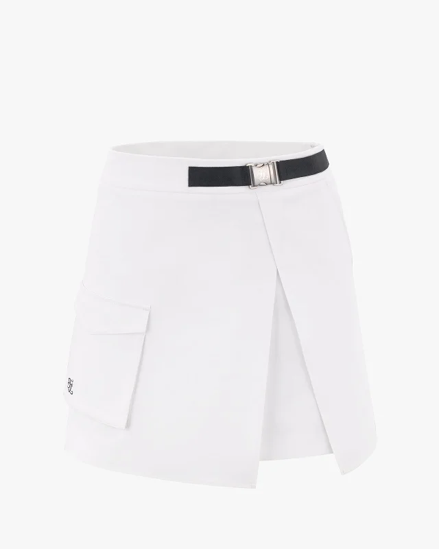 Buckle belt A line skirt - White Ruffled unclassified skirts