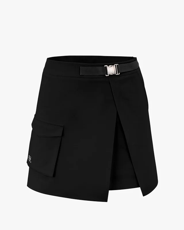 Buckle belt A line skirt - Black Side-tie unclassified skirts