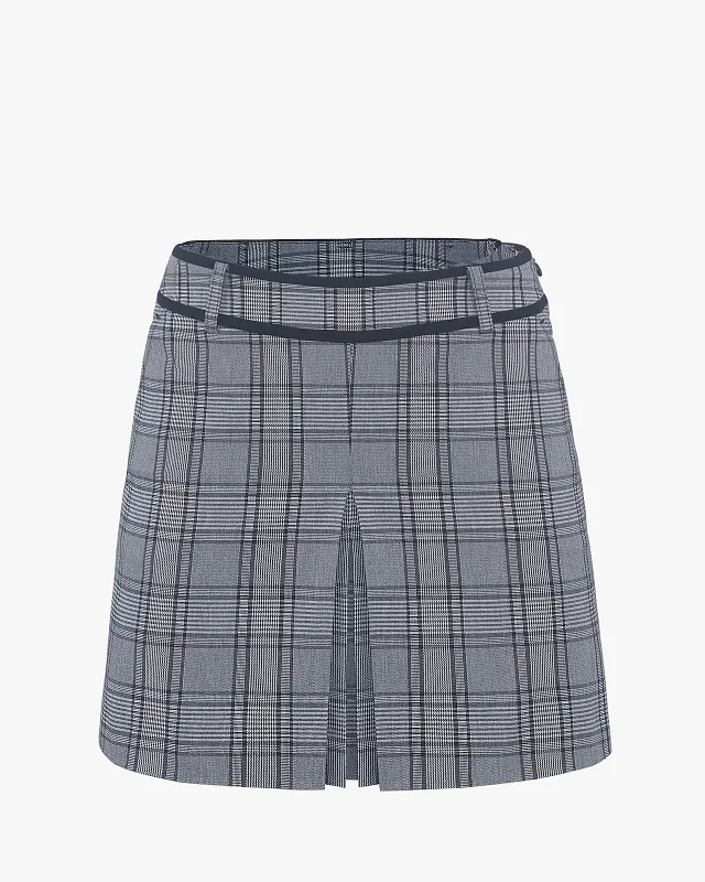 Checkered Slit Pleated Skirt Leather unclassified skirts