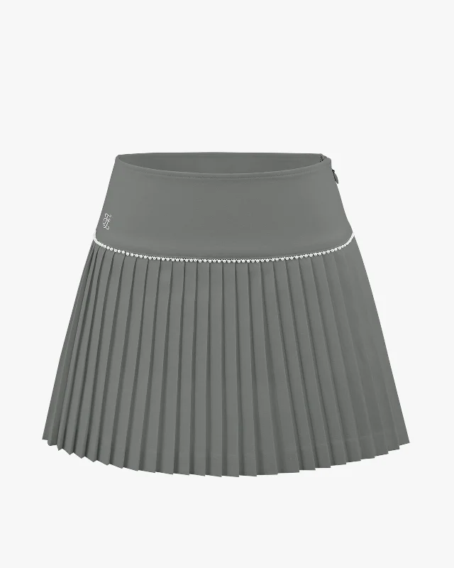 Fair Liar Signature Pearl Flare Pleated Skirt - Grey Mesh unclassified skirts