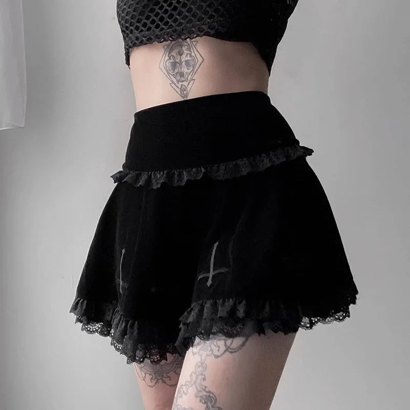 Sexy Fashion Summer Embroidery Black Gothic Casual Stylish Lace Trim Skirt Lace unclassified skirts