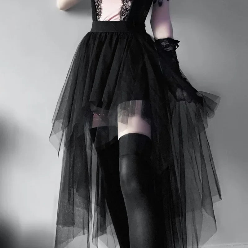 High Waisted Irregular Net Yarn Summer Gothic Casual Sexy Clothes Skirt Gothic unclassified skirts