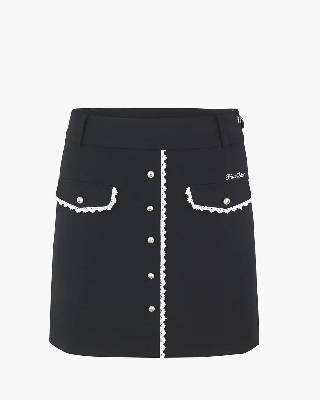 Pearl Lace Pocket High Waist Skirt - Black Formal unclassified skirts